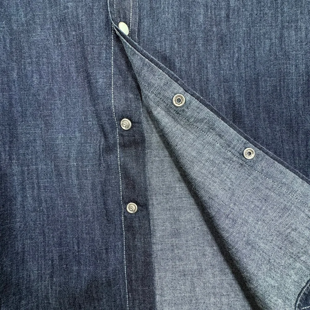True Religion Denim Western Shirt Mens M Dark Wash Blue Indigo Pearl Snap Logo